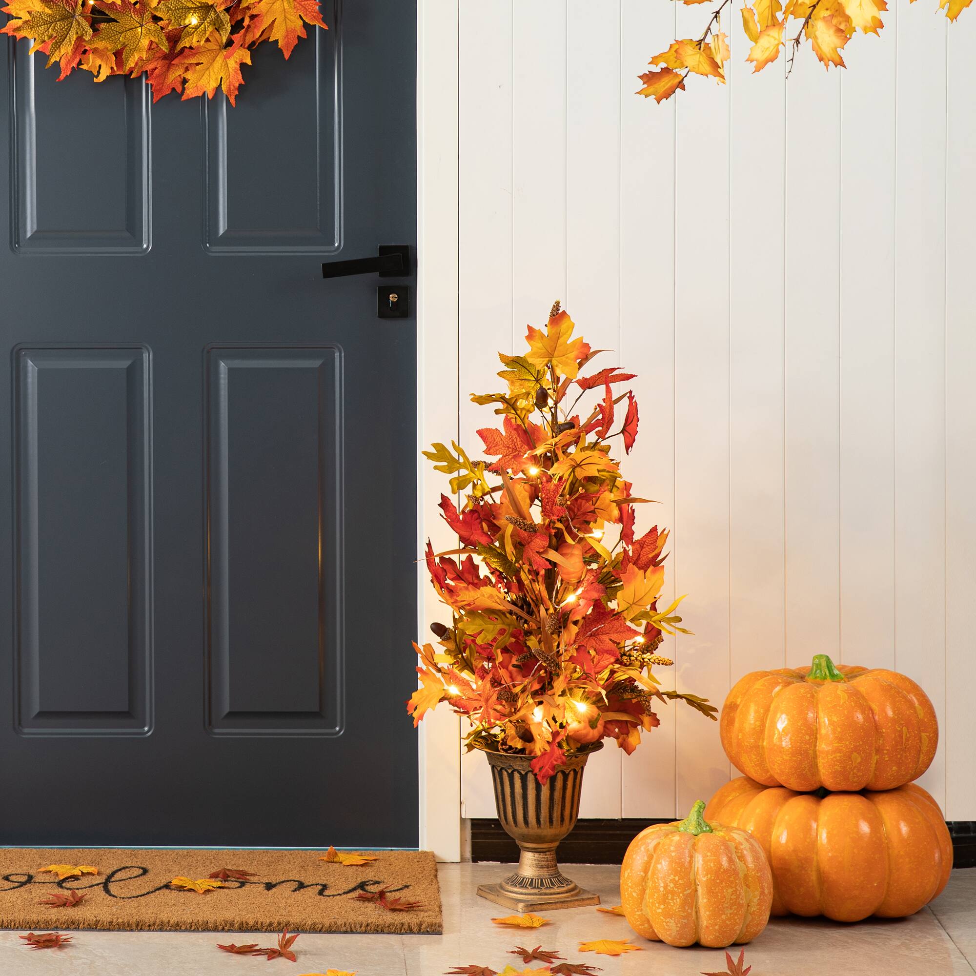 Glitzhome® 3ft. Fall Lighted Maple Leaves Tree in Urn with Timer